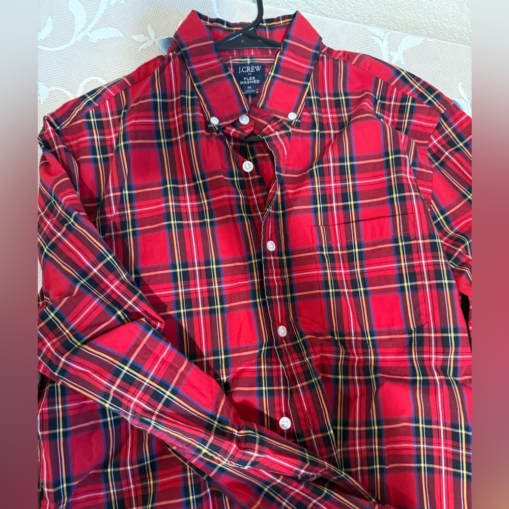 J. Crew Men's Red and Green Plaid Button Down Shirt - Picture 2 of 3